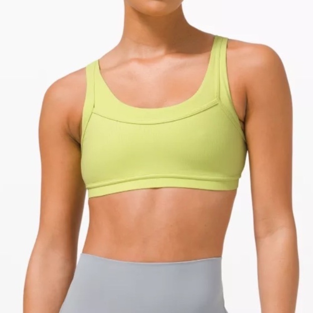 Lululemon Ebb to Train Bra Lime Green‎ Ribbed Medium Support Size 6 W2CQGS